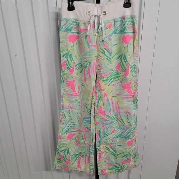 Lilly Pulitzer Beach Pants Linen Multi Conch Republic Pink Blue White - Picture 2 of 2